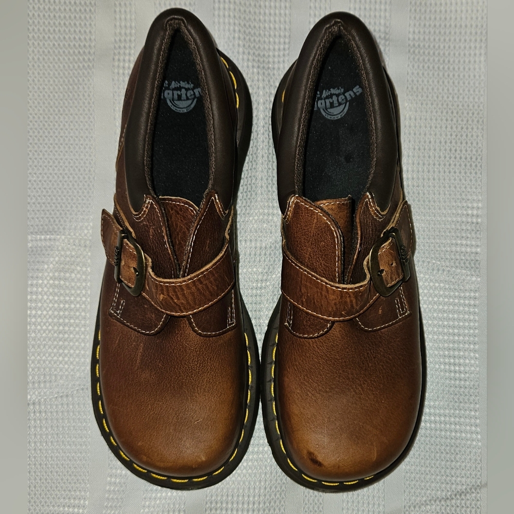 1990's Vintage Dr. Martens Brown Leather Yellow Stitching